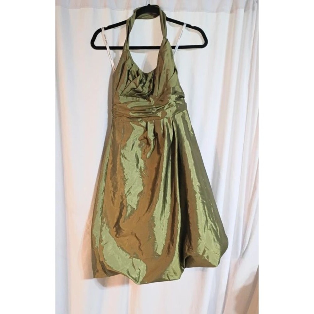 Vintage Davids Bridal Shimmery Green Satin Halter Dress size 4